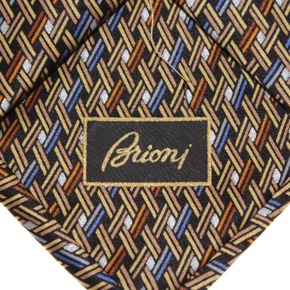 Brioni NWOT Neck Tie in Yellow / Orange / Blue Geometric Print 100% Silk
